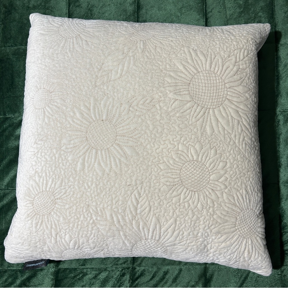 Cynthia Rowley 20” Square Feather Throw Pillow Beige Sunflower Textured Soft